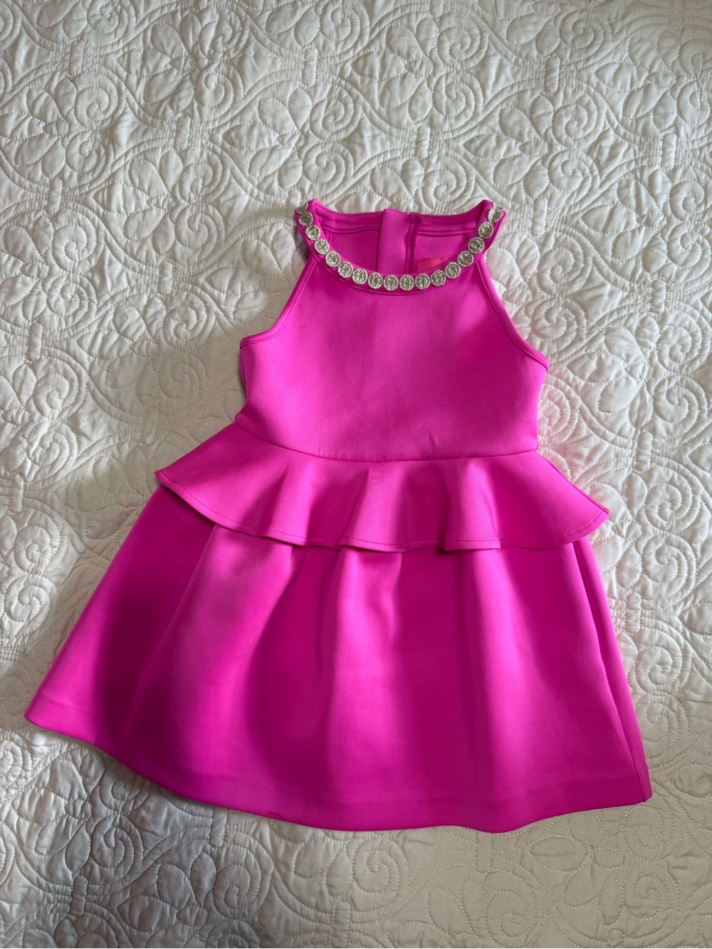 Lilly Pulitzer girls toddler dress in hot pink neoprene with gold accents